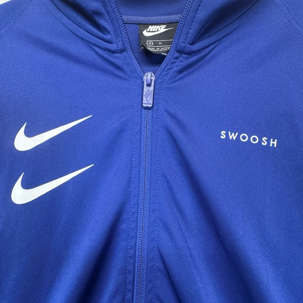 Nike Track Jacket Men's M Blue Full Zip Double Swoosh Zip Pockets Athletic